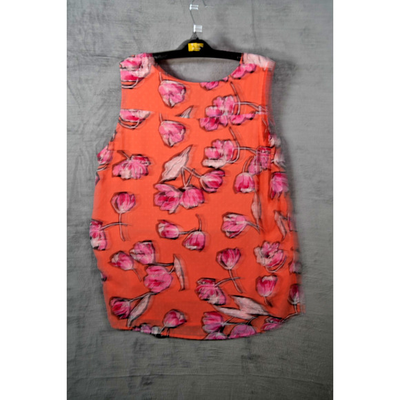 Art & Co Women’s XL Floral Sleeveless Blouse Orange Pink V-Neck Lightweight - Picture 6 of 6